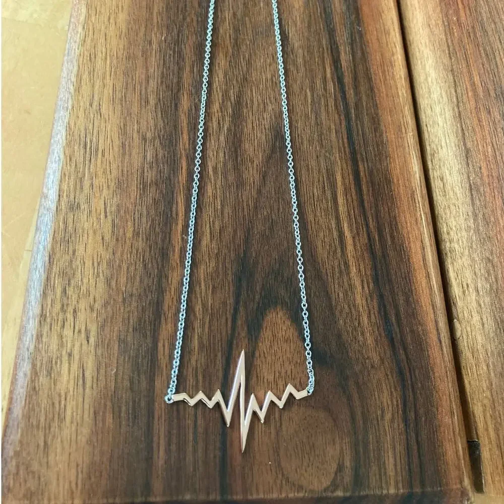 Necklace - Rose Gold Plated - Sterling Silver - Heartbeat Pulse Design - NEW